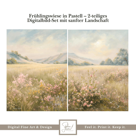 Frühlingswiese in Pastell – 2-teiliges Digitalbild-Set mit sanfter Landschaft