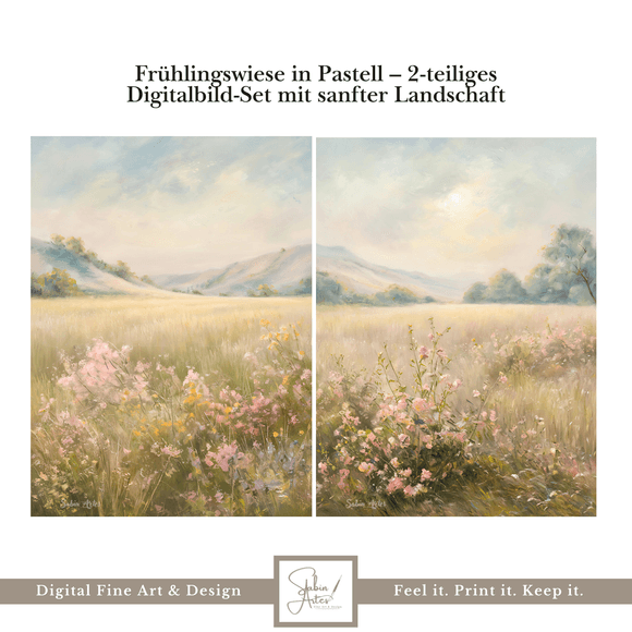 Frühlingswiese in Pastell – 2-teiliges Digitalbild-Set mit sanfter Landschaft