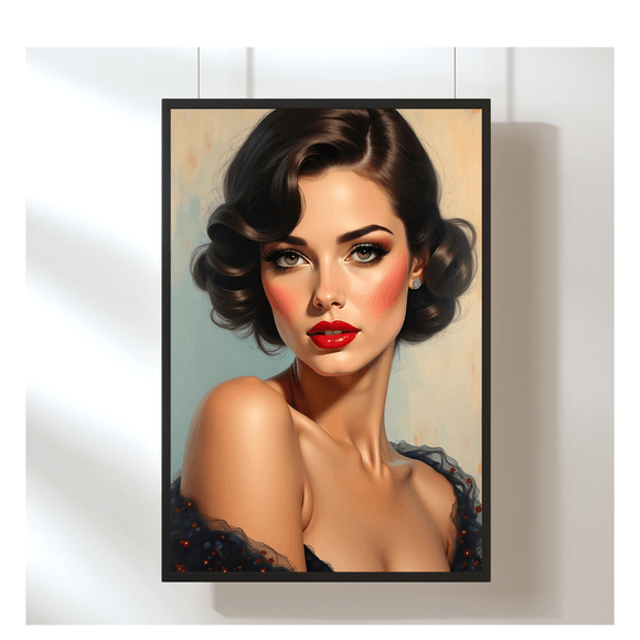 Vintage Glamour Portrait – Elegante Frau mit rotem Lippenstift | Digitale Kunst