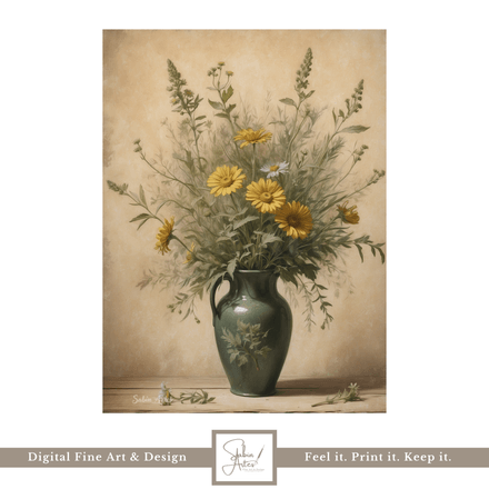 Sommersonne in der Vase – Digitales Stillleben mit gelben Wiesenblumen