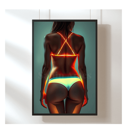 Leuchtende Rückenansicht in Neon – Digitales Fine Art Erotikbild voller Spannung