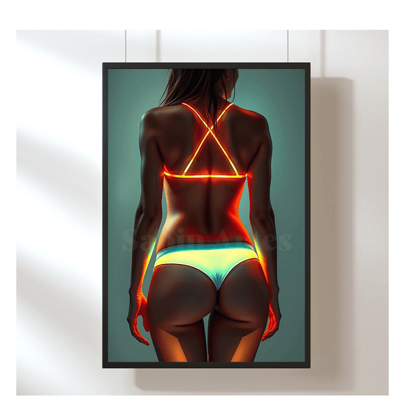 Leuchtende Rückenansicht in Neon – Digitales Fine Art Erotikbild voller Spannung