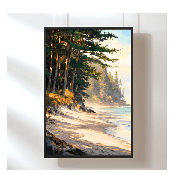Wald &amp; Strand Digitalbild – Stimmungsvolle Küstenlandschaft als Fine Art Print