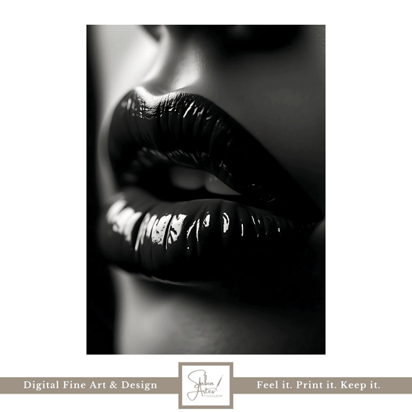Erotisches Lippen-Digitalbild in Schwarz-Weiß – Sinnliche Fotokunst zum Download