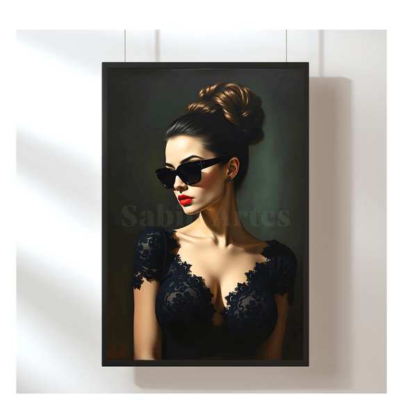 Elegante Frau mit Sonnenbrille – Digitales Fine Art Porträt zum Download | Stilvolle Wandkunst in Sc