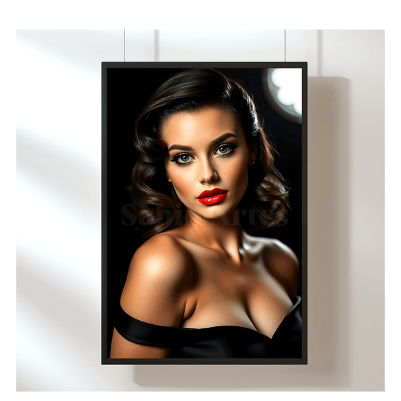 Digitales Porträt einer eleganten Frau mit rotem Lippenstift – Fine Art Fashion Bild zum Ausdrucken