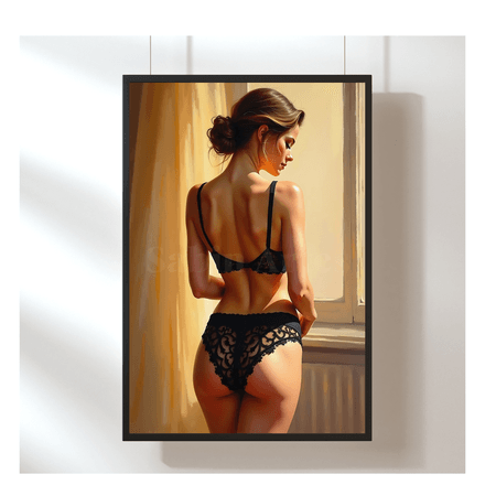 Sinnliche Rückenansicht einer Frau am Fenster – Erotische Wandkunst als digitaler Download