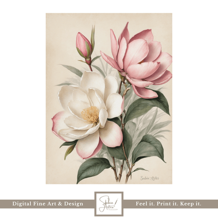Magnolienzauber – Digitales Blumenbild in zarten Tönen