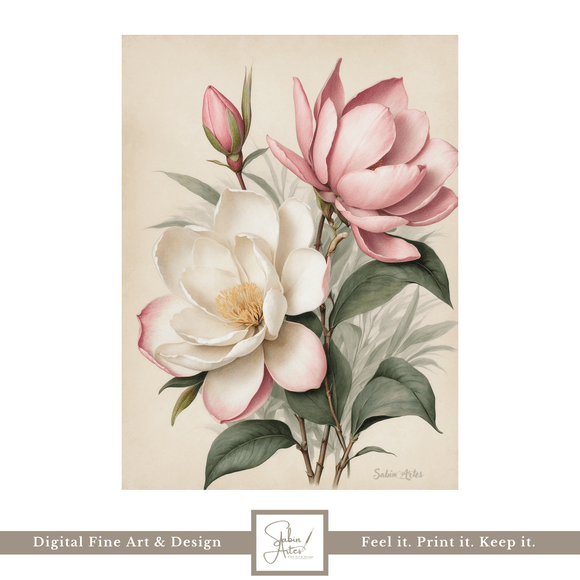 Magnolienzauber – Digitales Blumenbild in zarten Tönen