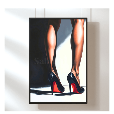 Digitales Kunstbild – Beine in schwarzen High Heels mit roter Sohle – Stilvolle Fine Art für moderne