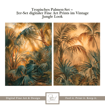 Tropisches Palmen-Set – 2er-Set digitaler Fine Art Prints im Vintage Jungle Look