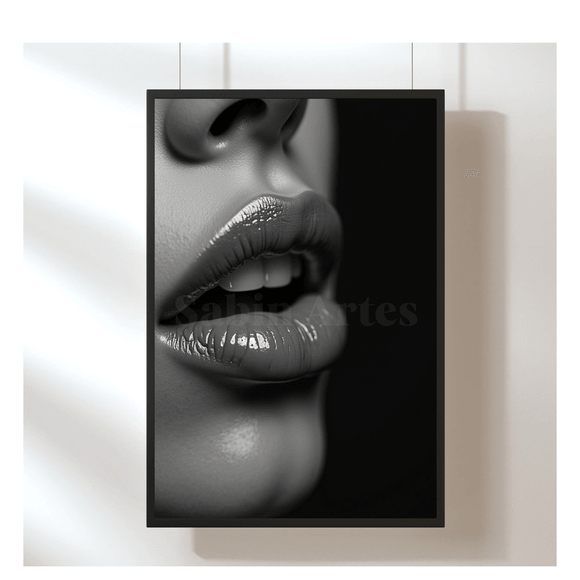 Elegante Lippen in Schwarz-Weiß – Erotisches Digitalbild mit sinnlicher Ästhetik