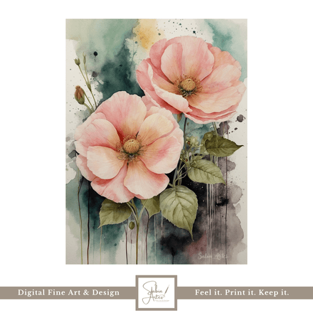 Zarte Mohnblumen im Aquarell – Digitales Blumenposter mit roséfarbenen Mohnblüten 