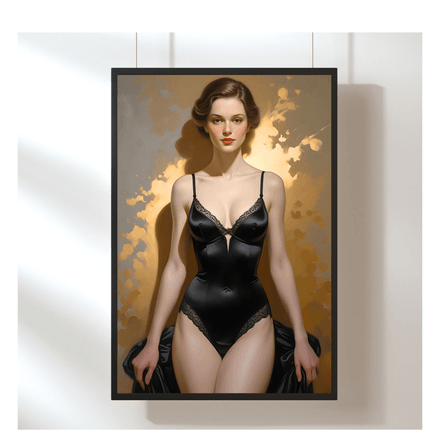 Vintage Erotik-Porträt – Elegante Frau im schwarzen Body – Digitales Fine Art Bild