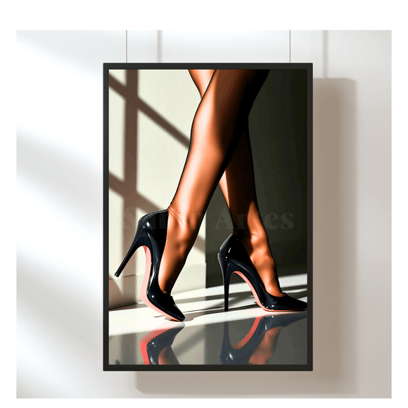 Digitales Kunstwerk – Elegante Beine in High Heels im Sonnenlicht als stilvoller Kunstdruck