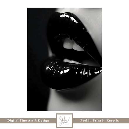 Schwarze Lippen Digitalbild – Sinnliche Fotokunst in Schwarz-Weiß zum Download