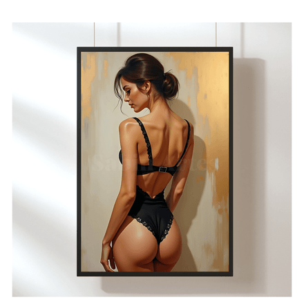 Erotisches Digitalbild einer Frau in schwarzer Lingerie – Fine Art zum Download 
