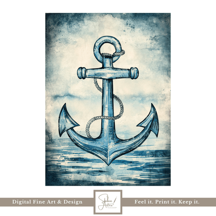 Digitales Poster Anker in Blau – Maritime Wandkunst zum Ausdrucken