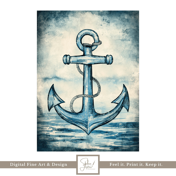 Digitales Poster Anker in Blau – Maritime Wandkunst zum Ausdrucken