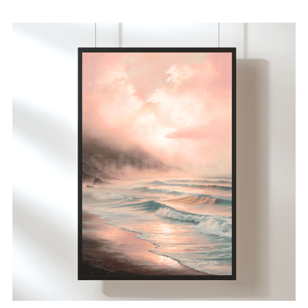 Sanftes Meeresbild bei Sonnenaufgang – Digitale Küstenkunst als hochwertiger Download