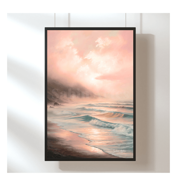 Sanftes Meeresbild bei Sonnenaufgang – Digitale Küstenkunst als hochwertiger Download