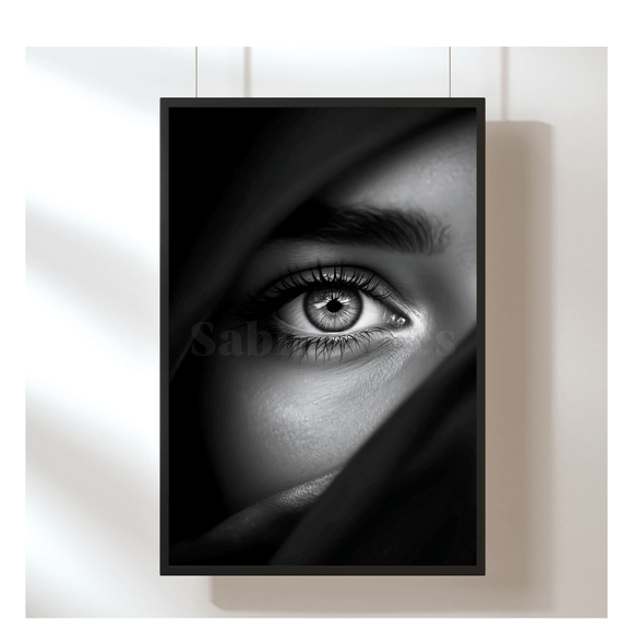 Mystisches Schwarz-Weiß-Auge – Digitales Kunstwerk mit intensivem Blick als Sofort-Download