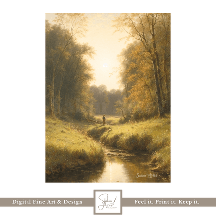 Herbstlicht im Flusstal – Digitales Landschaftsposter mit goldener Naturidylle &amp; Sonnenstimmung