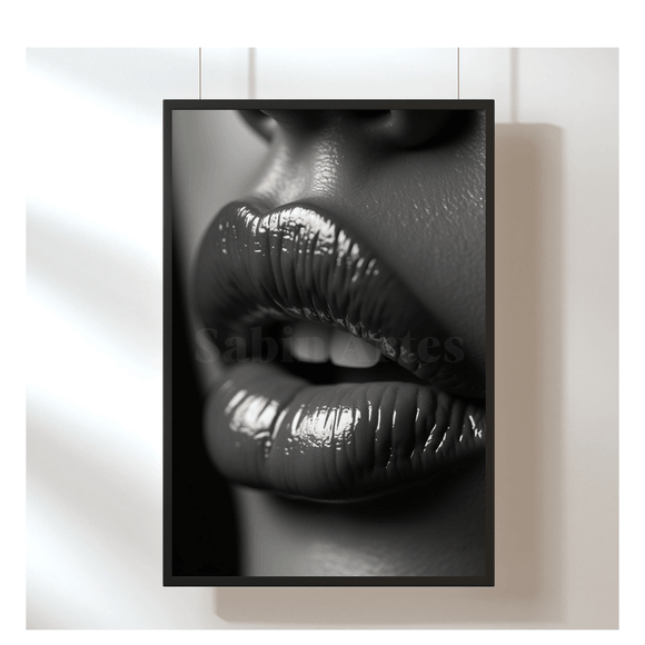 Schwarz-Weiß Kunstwerk – Sinnliche Lippen als digitale Fotokunst zum Download