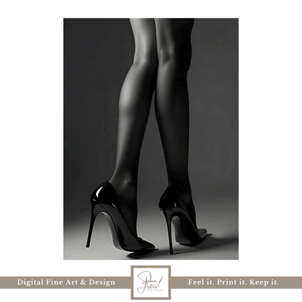 High Heels Poster Schwarz-Weiß – Elegante Beine in Strumpfhose als Digitalbild zum Download