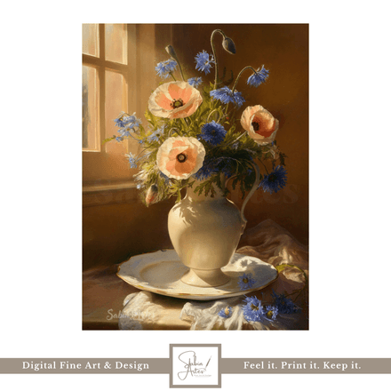 Sommerstrahlen &amp; Blütenpracht – Stillleben Fine Art mit Mohnblumen und Kornblumen im Sonnenlicht