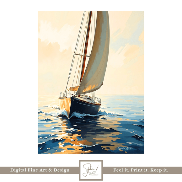 Segeltraum bei Sonnenlicht – Maritimes Segelboot-Wandbild zum Ausdrucken | Digital Art