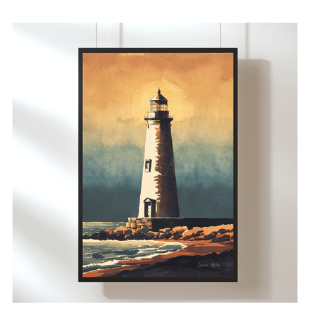 Digitales Leuchtturm-Kunstwerk im Vintage-Stil – Maritime Wandkunst zum Ausdrucken | Fine Art Print