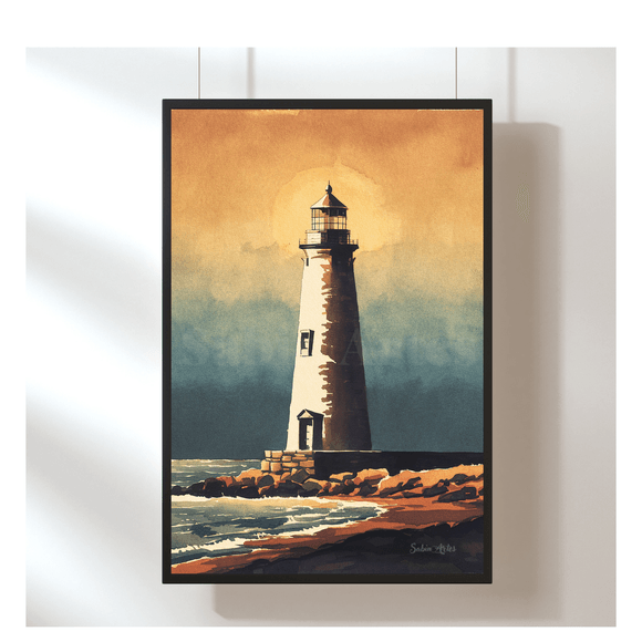 Digitales Leuchtturm-Kunstwerk im Vintage-Stil – Maritime Wandkunst zum Ausdrucken | Fine Art Print