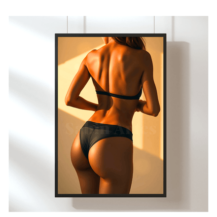 Sinnliche Rückenansicht im goldenen Licht – Erotisches Digitalbild als Fine Art