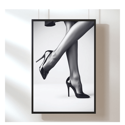Elegante Frauenbeine in High Heels – Stilvolle Schwarz-Weiß-Kunst als digitaler Print