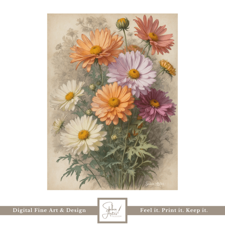 Sommermargeriten – Digitales Vintage-Blumenbild in Pastellfarben