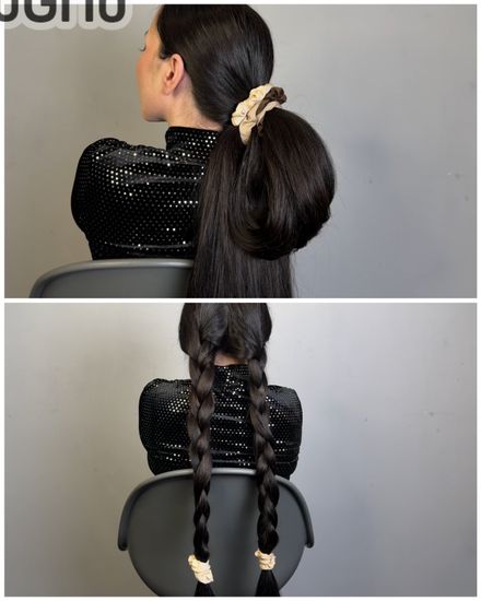 Low ponytail, one and two braids 13 min And hair length measurement and New Year's greetings 11 min
