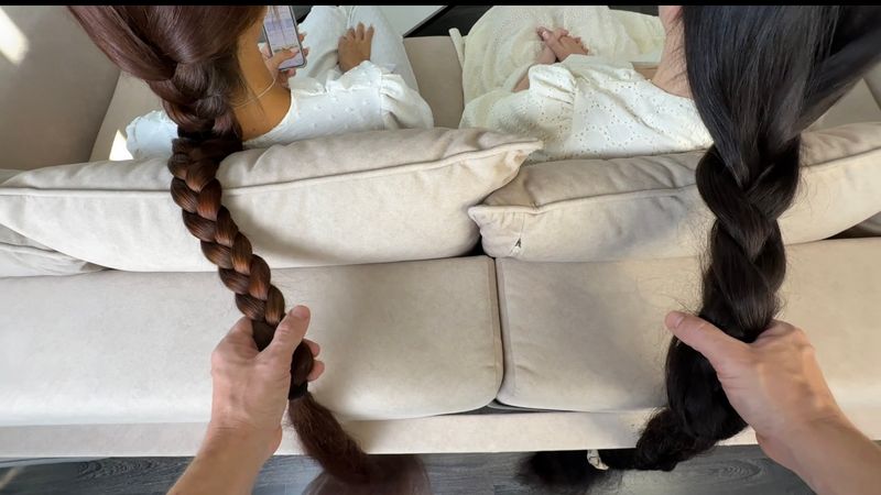 Two Rapunzel and man Braid Hair play pov 15 min