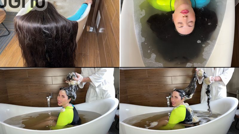 New! Washing SUPER long hair ( couple video) 20 minutes 