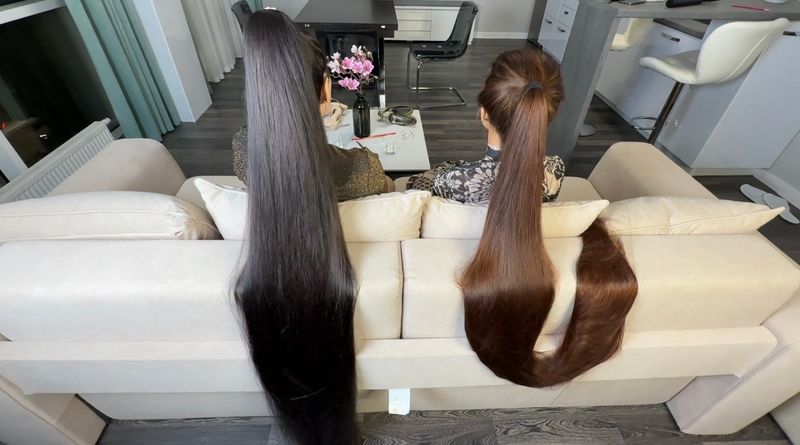 Pulling a high, bushy ponytail. High Ponytail play. Two Rapunzels and a man 15 minutes 