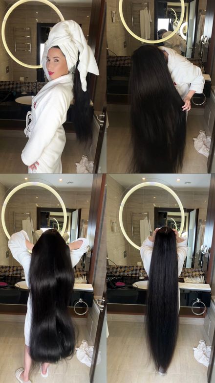 Combing and drying floor-length hair 16.30 min vertical video 