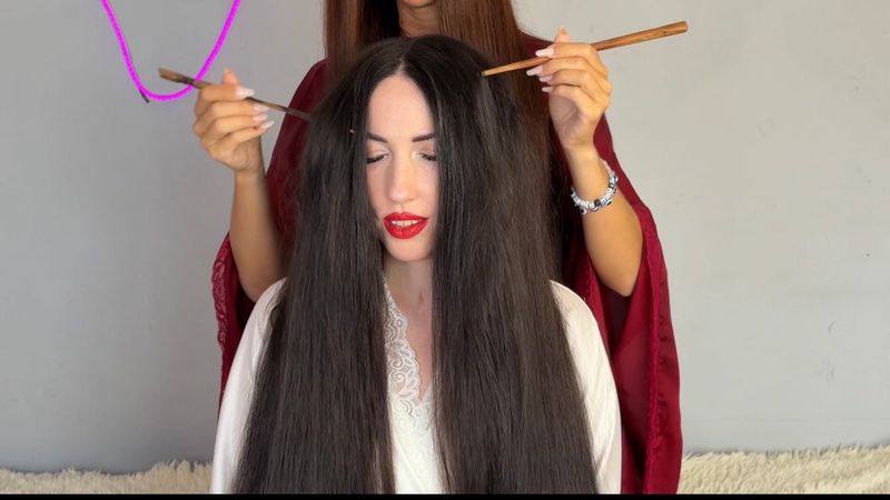 Two Rapunzel Massage hair scalp Relaxing video 15 minutes 