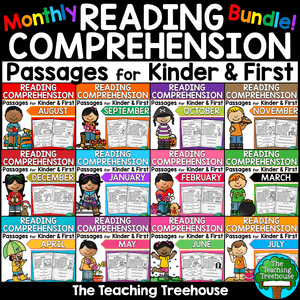 Monthly Reading Comprehension Passages for Kindergarten &amp; First BUNDLE