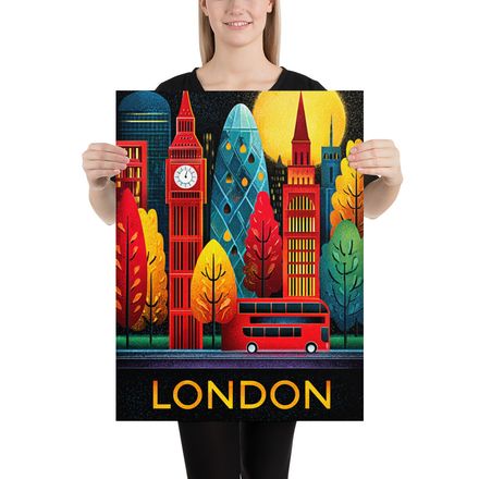 London Travel Poster: Night Skyline Art
