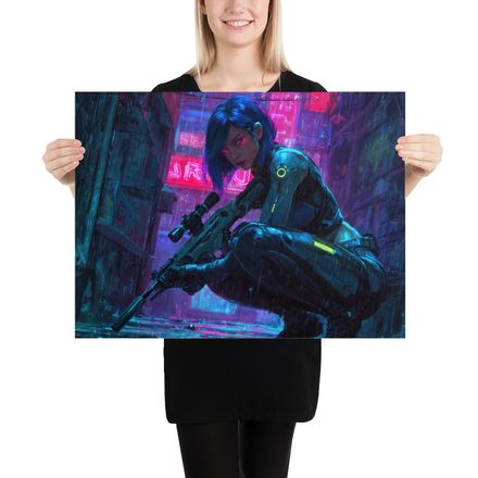 Glitched Gaze: Cyberpunk Hunter in Neon Rain