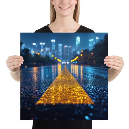 Golden Path: Rainy Night Drive to the Metropolis