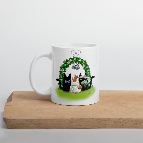 The Purrfect Couple! Funny Cat Wedding Day Ceramic White Glossy Mug - Valentines Day Gift