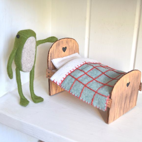Cosy Miniature Bed for Frog and Mouse Dolls Farmhouse Cottage Style