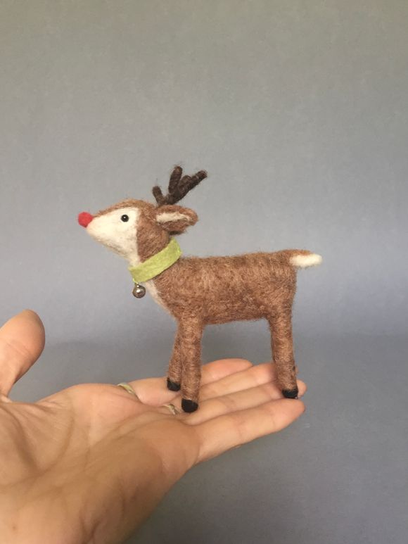 One of a Kind Miniature Needle Felted Reindeer Rudolf Ornament 