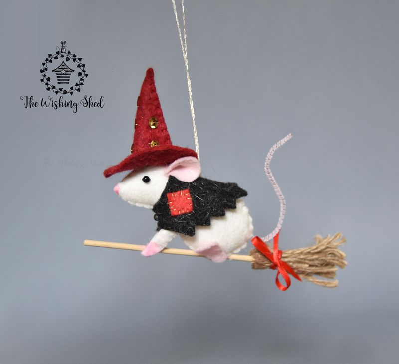 Witchy Mice Felt Sewing Pattern - Witch Mouse On Broom - The Wishing Shed  - Christmas ornament
